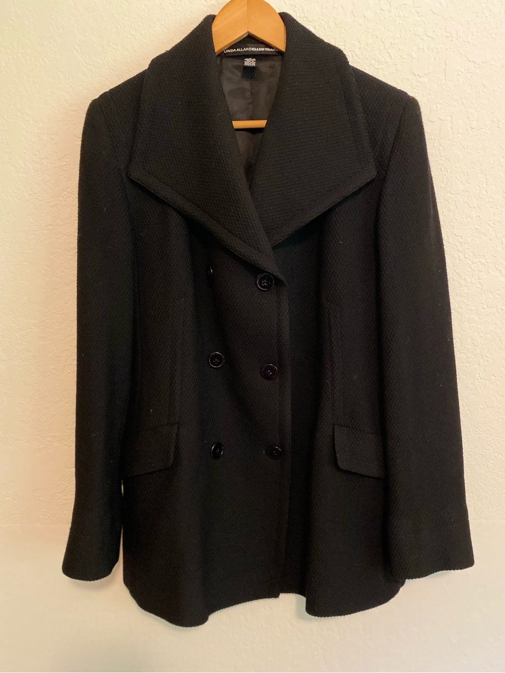 Linda Allard Ellen Tracy Vintage Black 100% Wool Peacoat Size 12